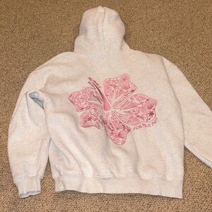Pink Palm Puff Hoodie LIKE NEW Gray & Pink XL